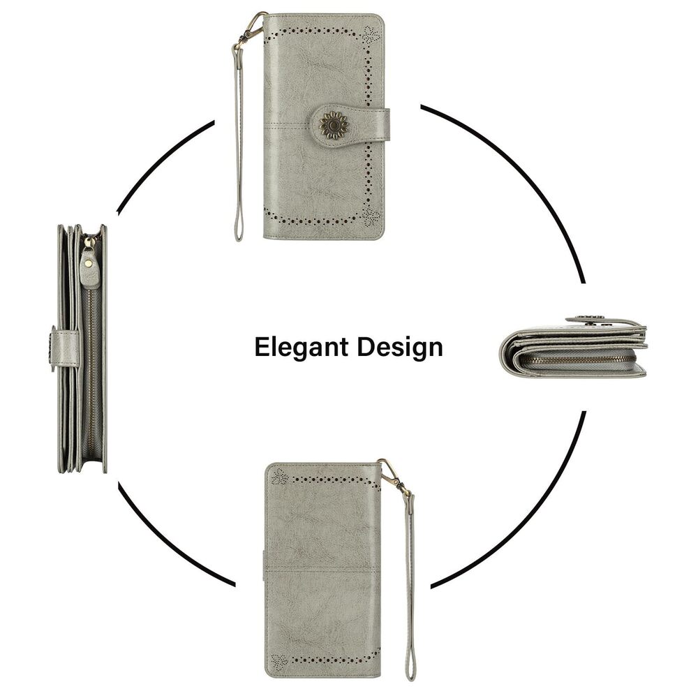 5152 Large Capacity Leather Rfid Blocking Wallets Wristlet Clutch Card View 6